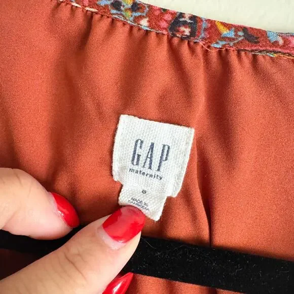 Gap Maternity Burnt Orange Paisley Print Lined Boho V Neck Long Sleeve Dress - S - Picture 4 of 9